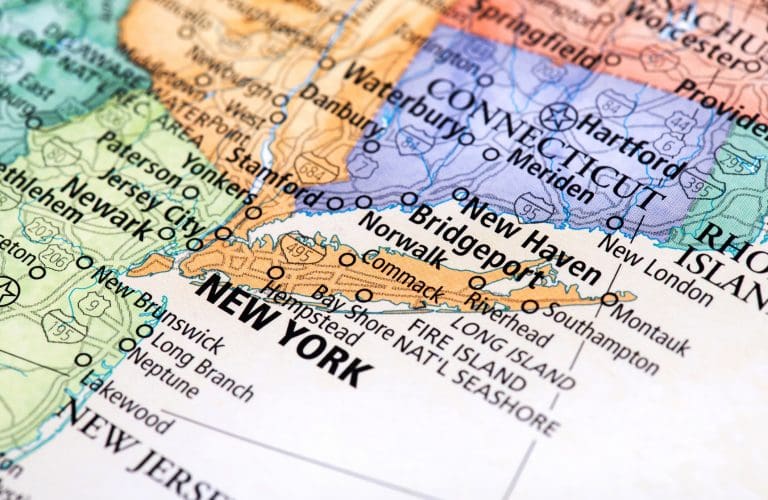 Map of New York State in USA. Detail from the World Map.