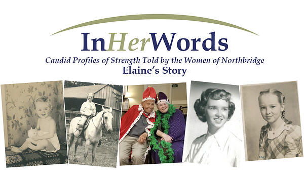 In Her Words header with images of Elaine now and from her childhood