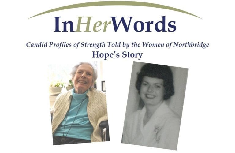 In Her Words header and images of Hope now and from younger years