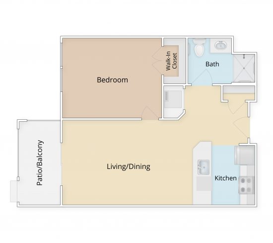 Laurelwood one bedroom with patio/ balcony floor plan