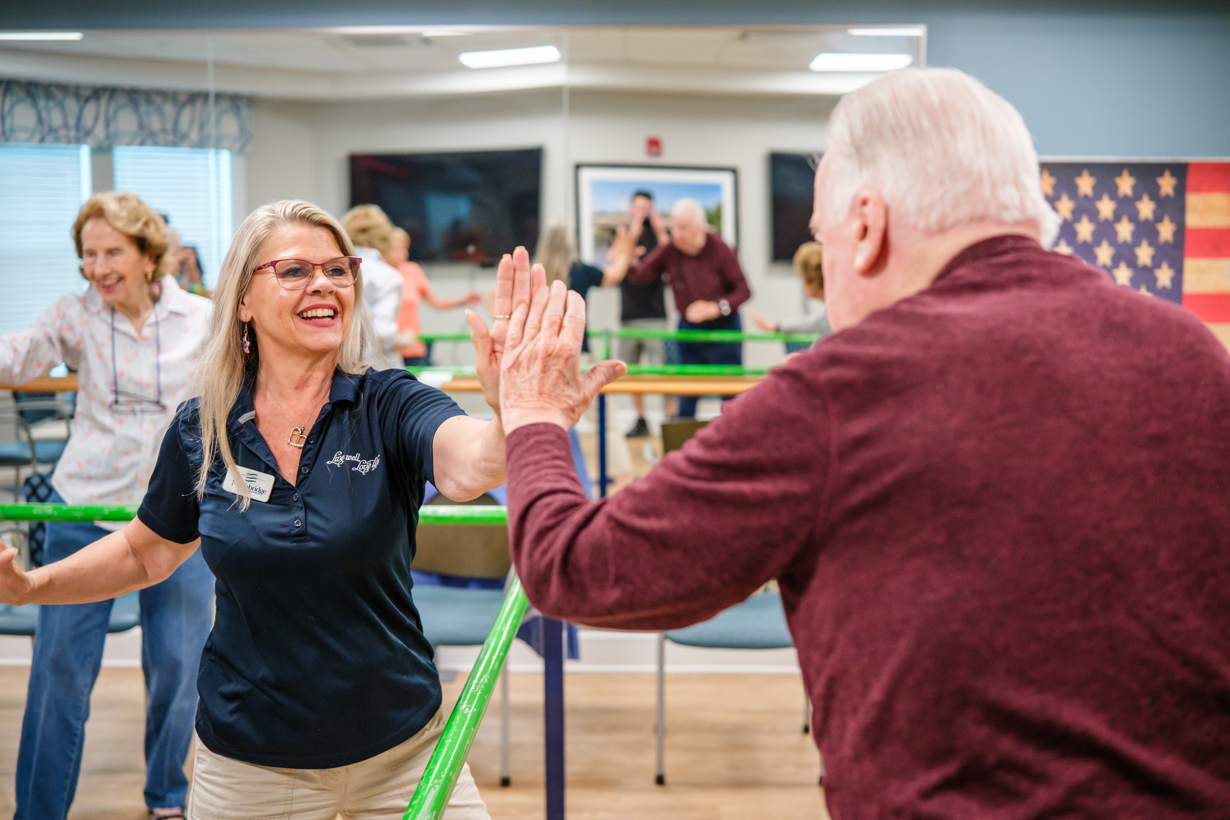 senior exercise class with instructor