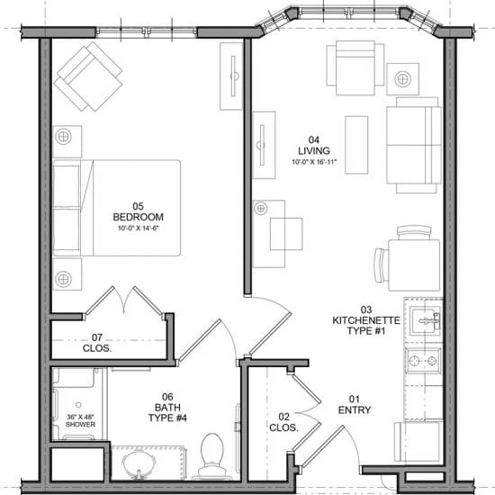 one bedroom floor plan for assisted living at mariner at marblehead