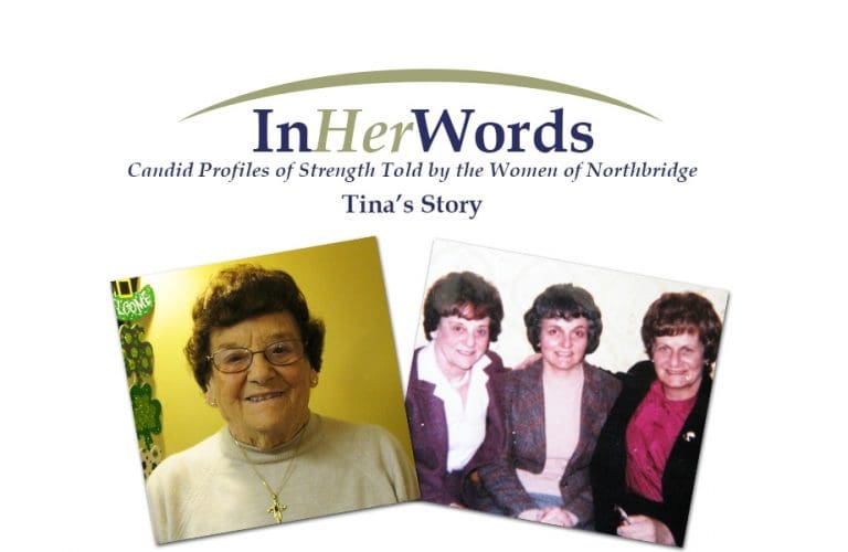In Her Words header with images of Tina now and from growing up