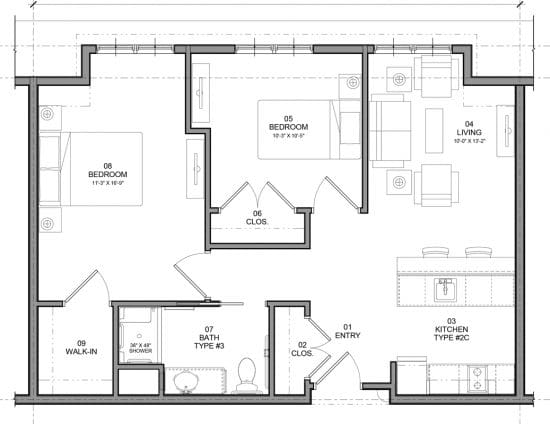 two bedroom floor plan for assisted living at mariner at marblehead