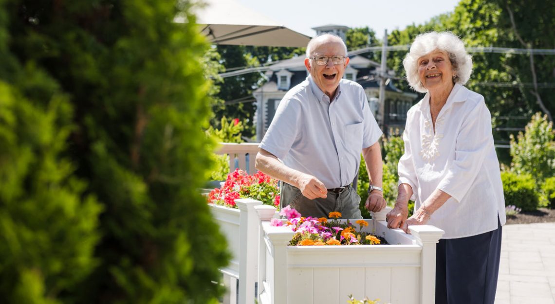 northbridge senior living residents enjoying the garden